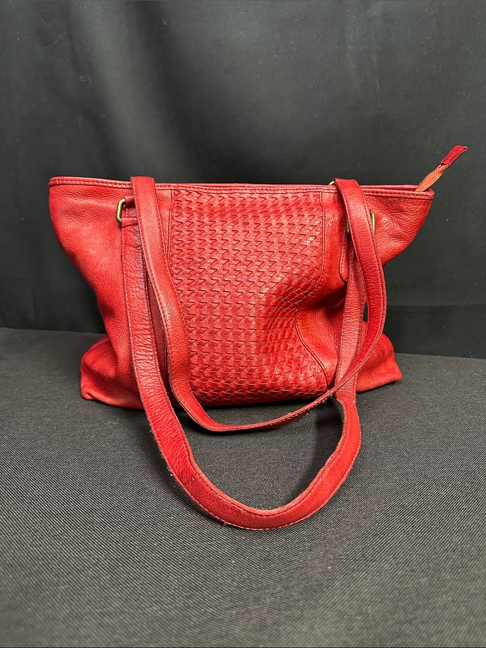 100% Leather Red Woven Leather Tote Bag India Boho Shoulder Purse Artisan